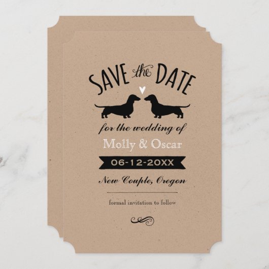 Save The Date Dachshund Chien Silhouettes Mariage Enregistrer la (Devant / Derrière)