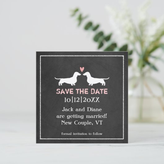 Save The Date Dachshunds Chien Mariage Enregistrer la date Table (Debout devant)