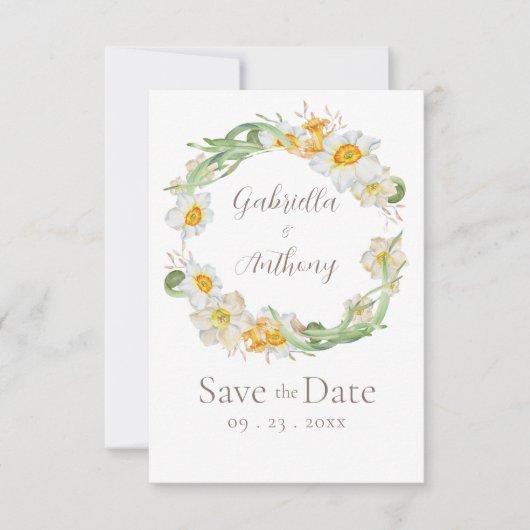 Save The Date Daffodile blanc et jaune Floral Enregistrer la dat (Devant)