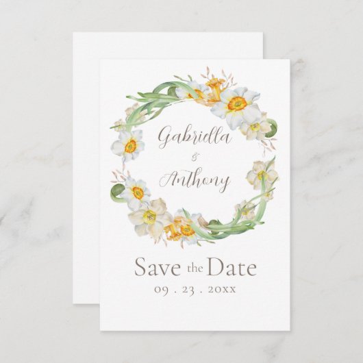 Save The Date Daffodile blanc et jaune Floral Enregistrer la dat (Devant / Derrière)