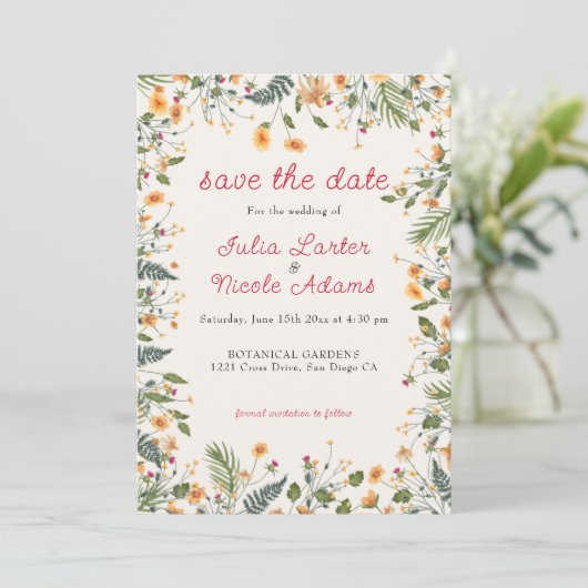 Save The Date Daffodiles botaniques Daisy Peony Flowers Mariage (Debout devant)