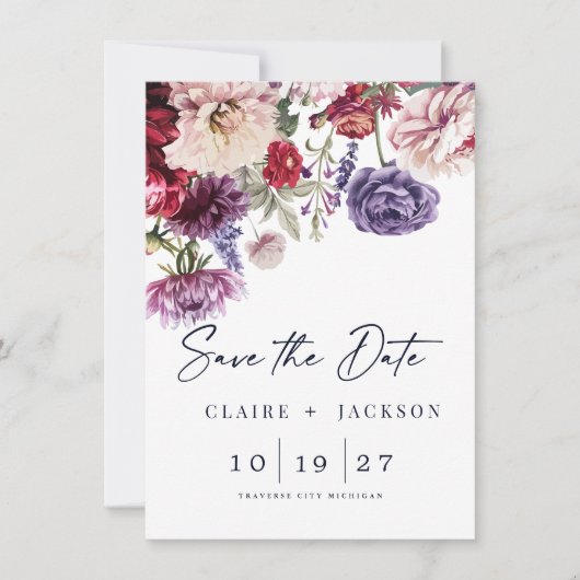 Save The Date Dahlia Bouquet de Fleurs d'Automne Enregistrer la (Devant)