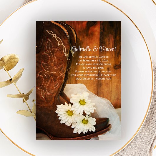 Save The Date Daisies Cowboy Boots Western Wedding Enregistrer l