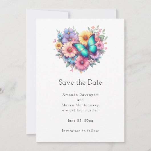 Save The Date Daisy Flowers with a Beautiful Butterfly Wedding (Devant)