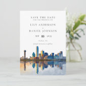 Save The Date Dallas Skyline Watercolor Photo Wedding (Debout devant)