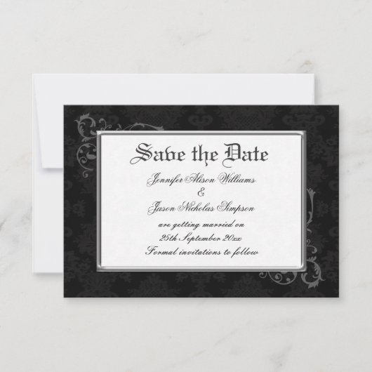 Save The Date Damas gothique Enregistrer la date en noir et blan (Devant)