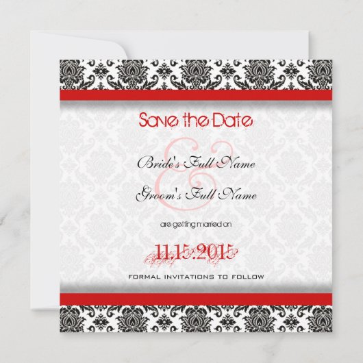 Save The Date Damas Noir Sur Trim Rouge Blanc Enregistrer La Dat (Dos)