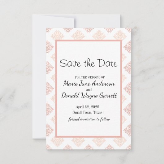 Save The Date Damask Blush pêche (Devant)