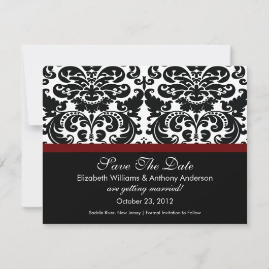 Save The Date Damask Enregistrer La Date Annonce Merlot Rouge (Devant)