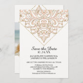 Save The Date Damask Pattern Gold Dot Lace Enregistrer la date P (Devant / Derrière)