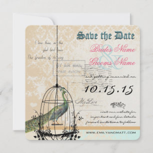 Save The Date Damask Peacock Bird Cage Wedding Enregistrer la da
