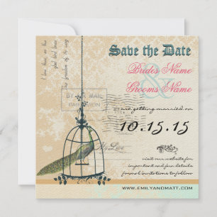 Save The Date Damask Peacock Bird Cage Wedding Enregistrer la da