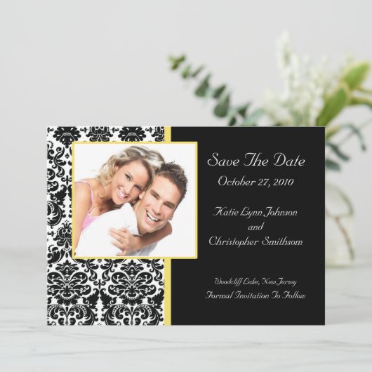Save The Date Damask Photo Enregistrer La Date Annonce (Debout devant)