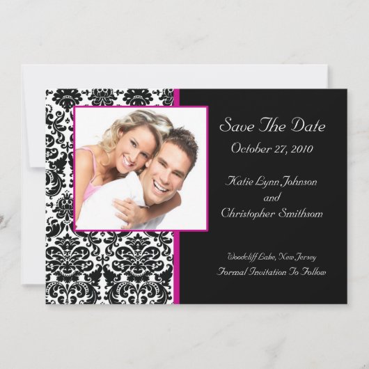 Save The Date Damask Photo Enregistrer La Date HOT PINK Faire-pa (Devant)
