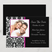 Save The Date Damask Photo Enregistrer La Date HOT PINK Faire-pa (Devant / Derrière)