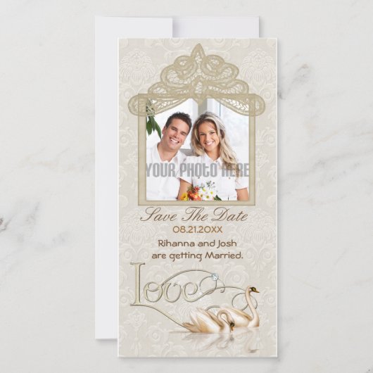 Save The Date Damask Swan Elegance - Enregistrer la date (Devant)