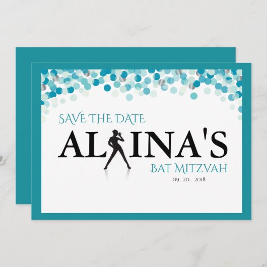 Save The Date DANCER DOTS Bat mitzvah —ARGENT GOTS (Devant / Derrière)