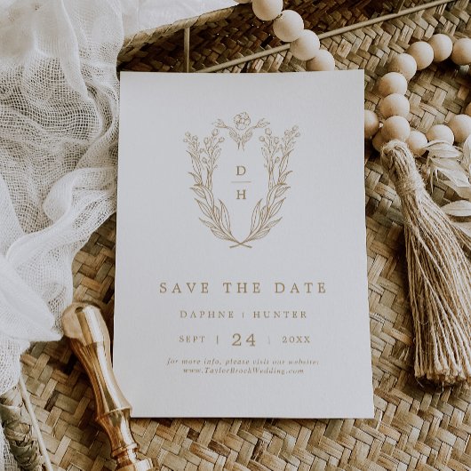 Save The Date DAPHNE Classy Gold White Crest Boho Simple Mariage