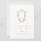 Save The Date DAPHNE Classy Gold White Crest Boho Simple Mariage (Devant)