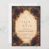 Save The Date Dark Baroque Red Floral Wedding (Devant)