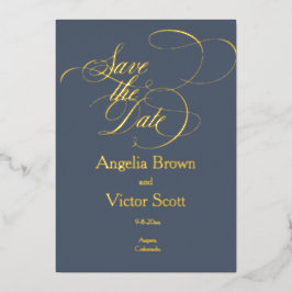 Save the Date Dark Blue Foil Invitation Folie Uitnodiging