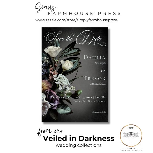 Save The Date Dark Gothic Mystérieux Muted Floral Blur Mariage
