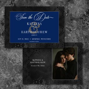 Save The Date Dark Gothique Noir Floral Satin Damas Bleu Photo