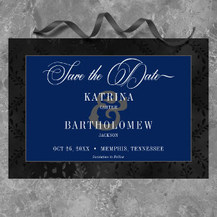 Save The Date Dark Gothique Noir Floral Satin Damas Mariage bleu