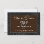 Save The Date Dark Gothique Noir Floral Satin Damask Brown (Devant)