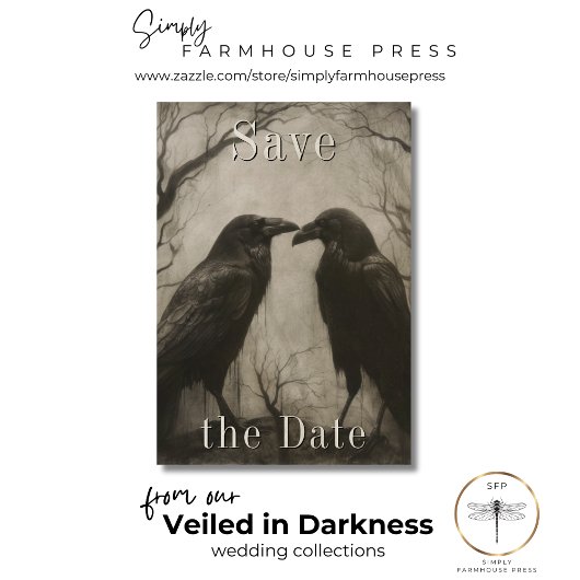 Save The Date Dark Gothique Noir & Tan Raven Couple Mariage