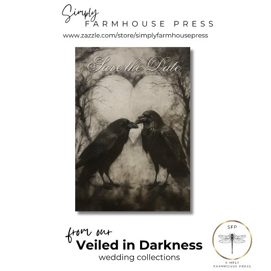 Save The Date Dark Gothique Noir & Tan Raven Mariage de script