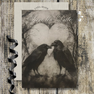 Save The Date Dark Gothique Noir & Tan Raven Mariage de script