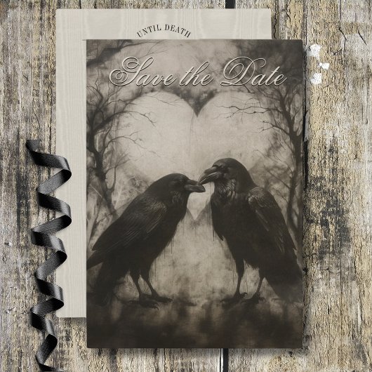 Save The Date Dark Gothique Noir & Tan Raven Mariage de script