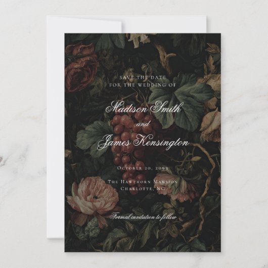 Save The Date Dark Moody Automne Vignoble Mariage (Devant)