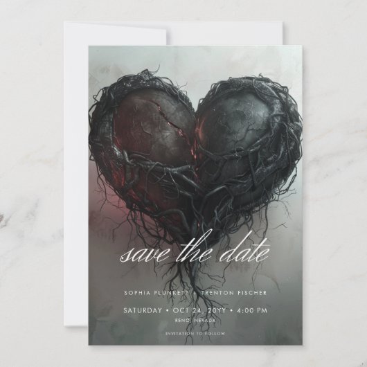 Save The Date Dark Moody Black Twisted Heart Mariage (Devant)