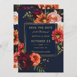 Save The Date Dark Moody Bourgogne Orange Floral Mariage