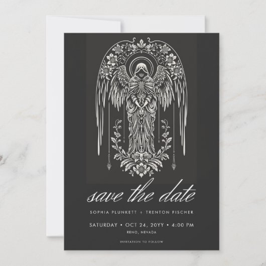 Save The Date Dark Moody Mariage d'ange fermé (Devant)