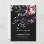 Save The Date Dark moody noir élégant bordeaux peoné (Devant)