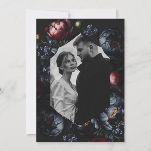 Save The Date Dark Moody Romantic Peony Mariage gothique Photo (Dos)