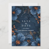 Save The Date Dark Navy Botanical Romance (Devant)
