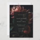 Save The Date Dark Romantic Black Peony Floral Mariage Photo (Devant)