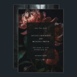 Save The Date Dark Romantic Black Peony Floral Mariage Photo<br><div class="desc">Une humeur sombre sauvez la carte de date, romantique et sombre avec une peinture vintage de fleurs de pivoine, élégamment réglé typographie pour vos informations mariages et votre photo personnalisée sur le dos. Le choix idéal pour un mariage d'hiver, un mariage de manoir, un mariage à thème noir ou un...</div>