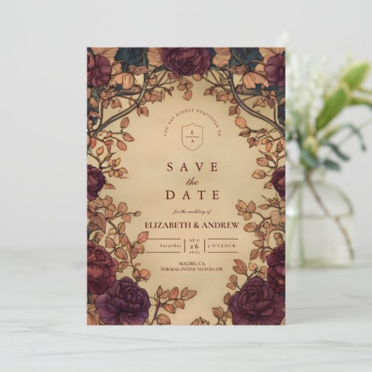 Save The Date Dark Romantic Floral Wedding (Debout devant)