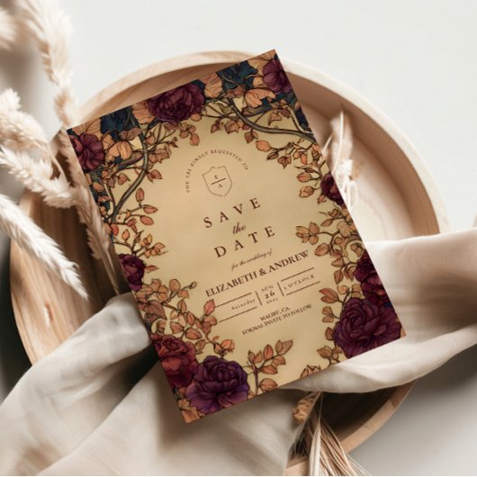 Save The Date Dark Romantic Floral Wedding