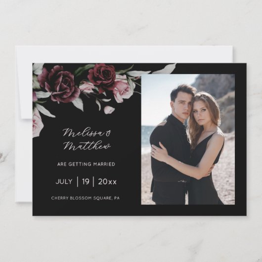 Save The Date Dark Romantic Roses Black Wedding (Devant)