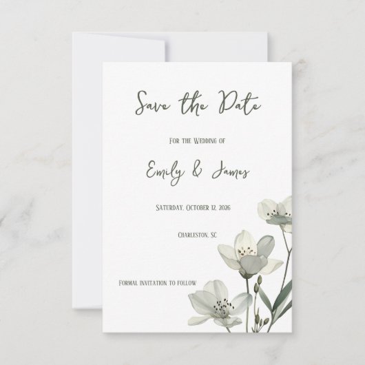 Save The Date Dark Sage Green Botanical Wedding (Devant)