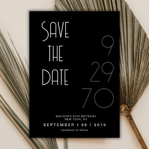 Save The Date Date d'anniversaire simple minimal noir mat à sauv