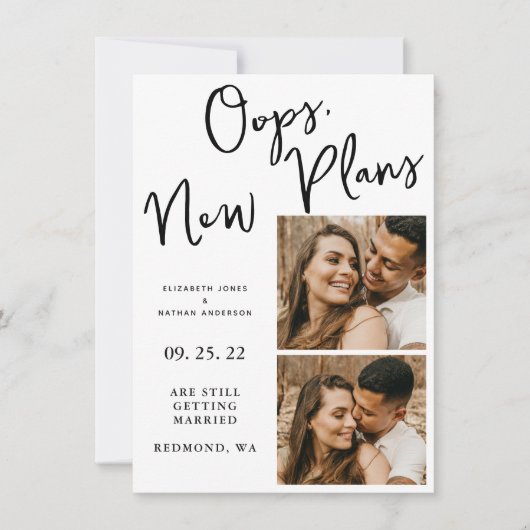 Save The Date Date de changement blanc Mariage Photo Postponton (Devant)