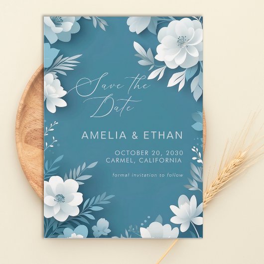 Save The Date Date de mariage à sauver Fleurs blanches sur fond