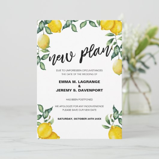 Save The Date Date de mariage reportée, annonce d'un nouveau pla (Debout devant)